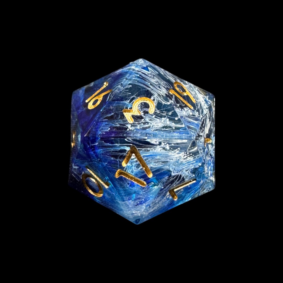 Dadi spigolo vivo blu+bianco con foglie d'oro - immagine 2