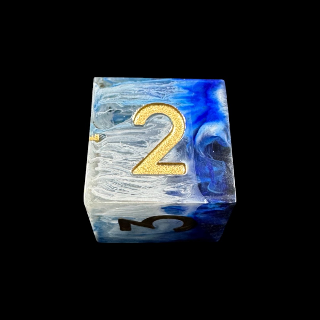 Dadi spigolo vivo blu+bianco con foglie d'oro - immagine 3