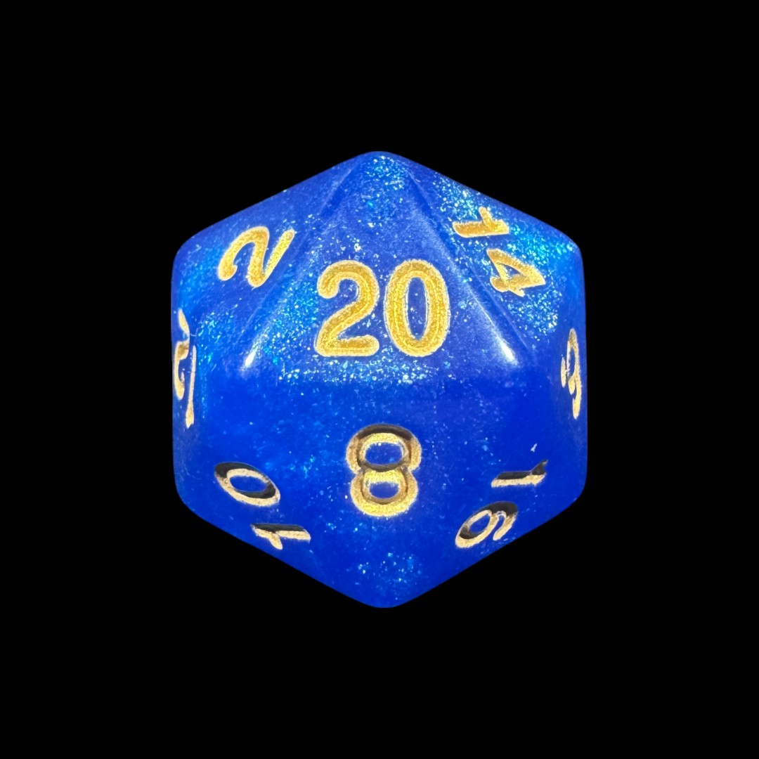 Dadi traslucidi glitterati blu (nr. oro) - immagine 2