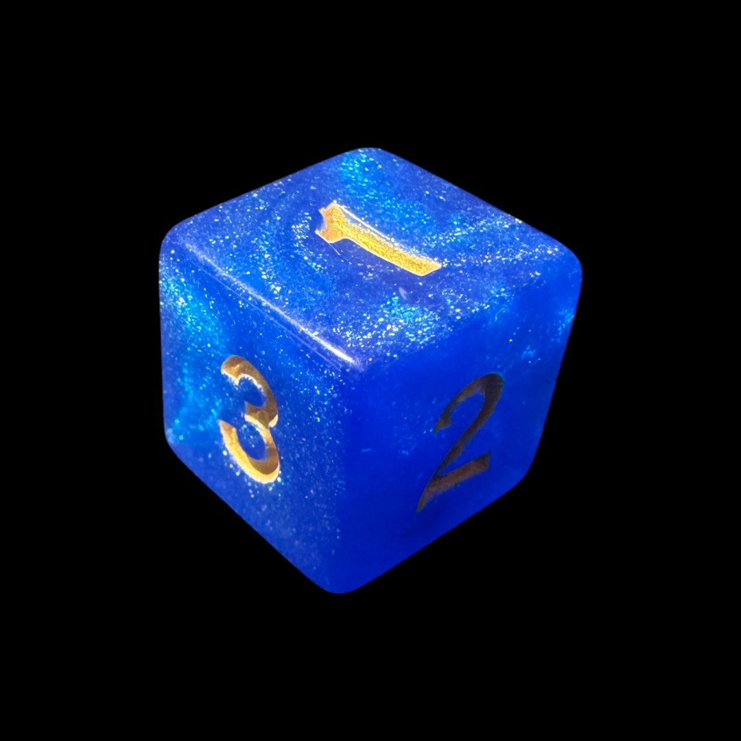 Dadi traslucidi glitterati blu (nr. oro) - immagine 3