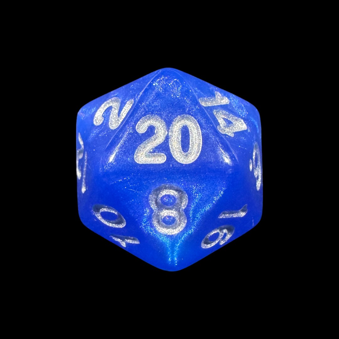 Dadi traslucidi glitterati blu (nr. argento) - immagine 2