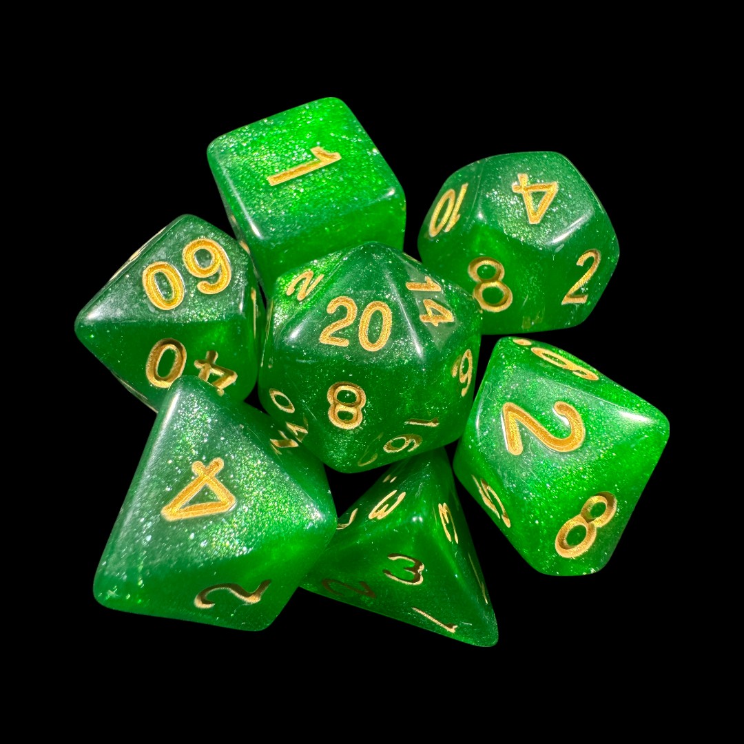 Dadi traslucidi glitterati verde