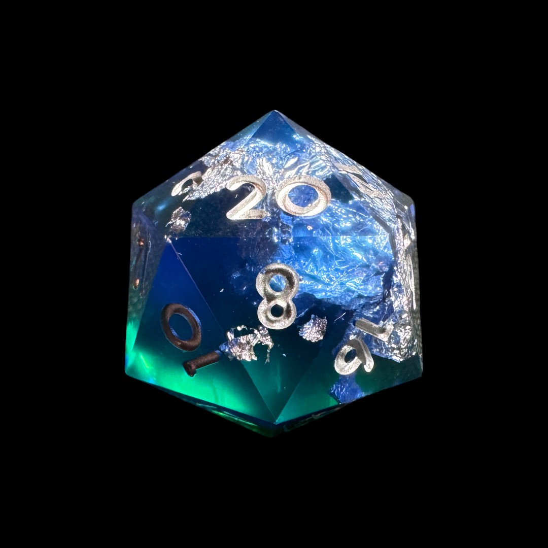 Dadi spigolo vivo blu+verde con foglia di alluminio - immagine 2