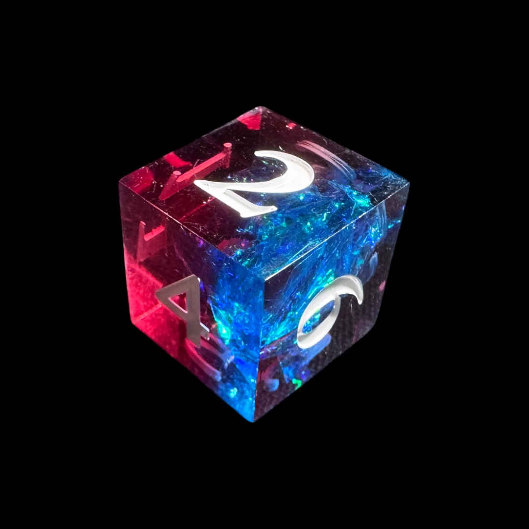 Dadi spigolo vivo blu+rosso olografico - immagine 3