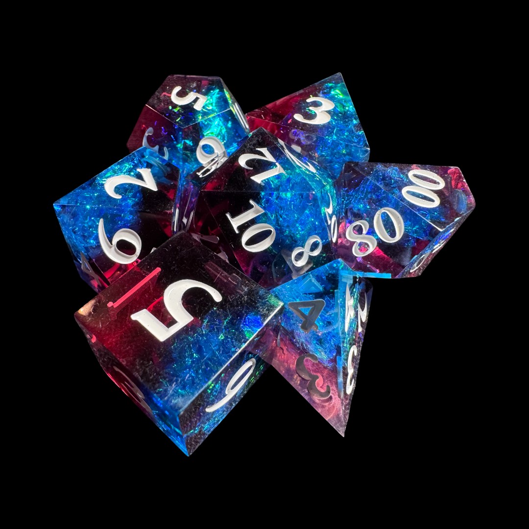Dadi spigolo vivo blu+rosso olografico