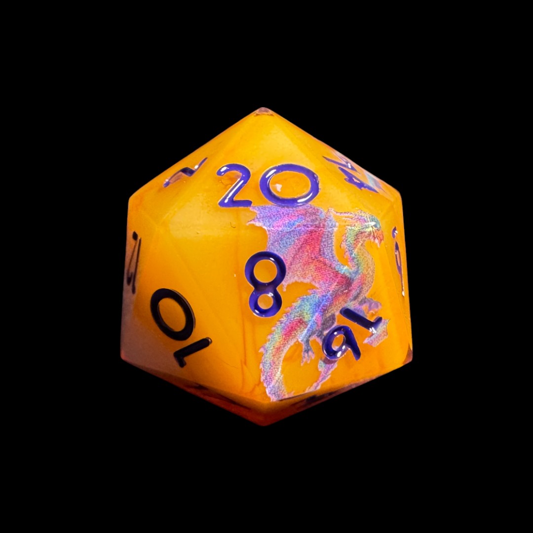 Dadi spigolo vivo arancione con drago - immagine 2