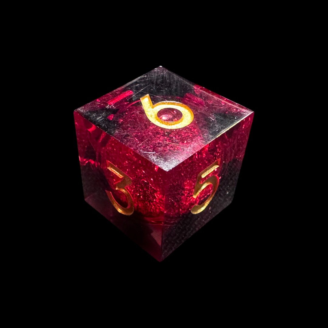 Dadi spigolo vivo nero+rosso con liquido - immagine 3