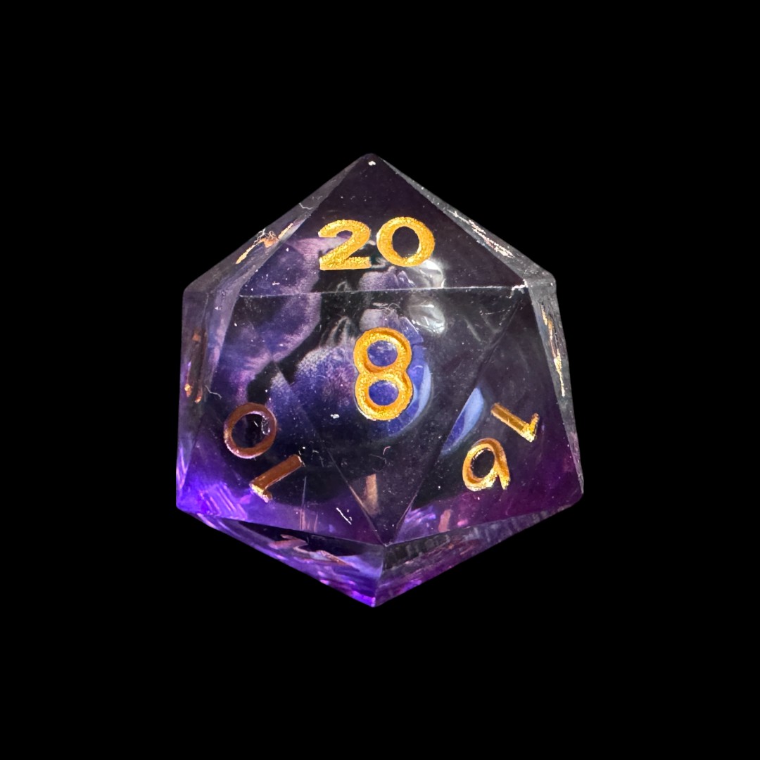 Dadi spigolo vivo viola+nero con occhio viola - immagine 2